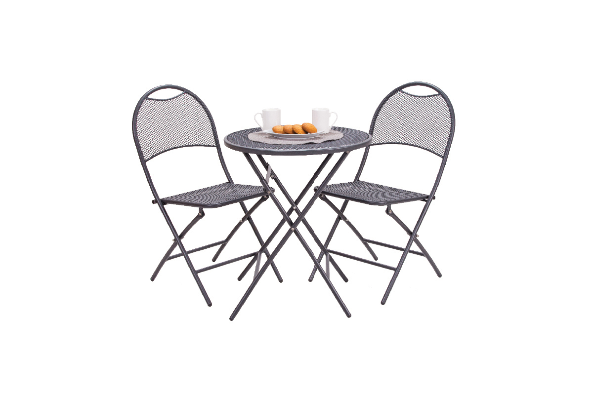 Garnitura balkonska, kovinska, set miza + 2 stola