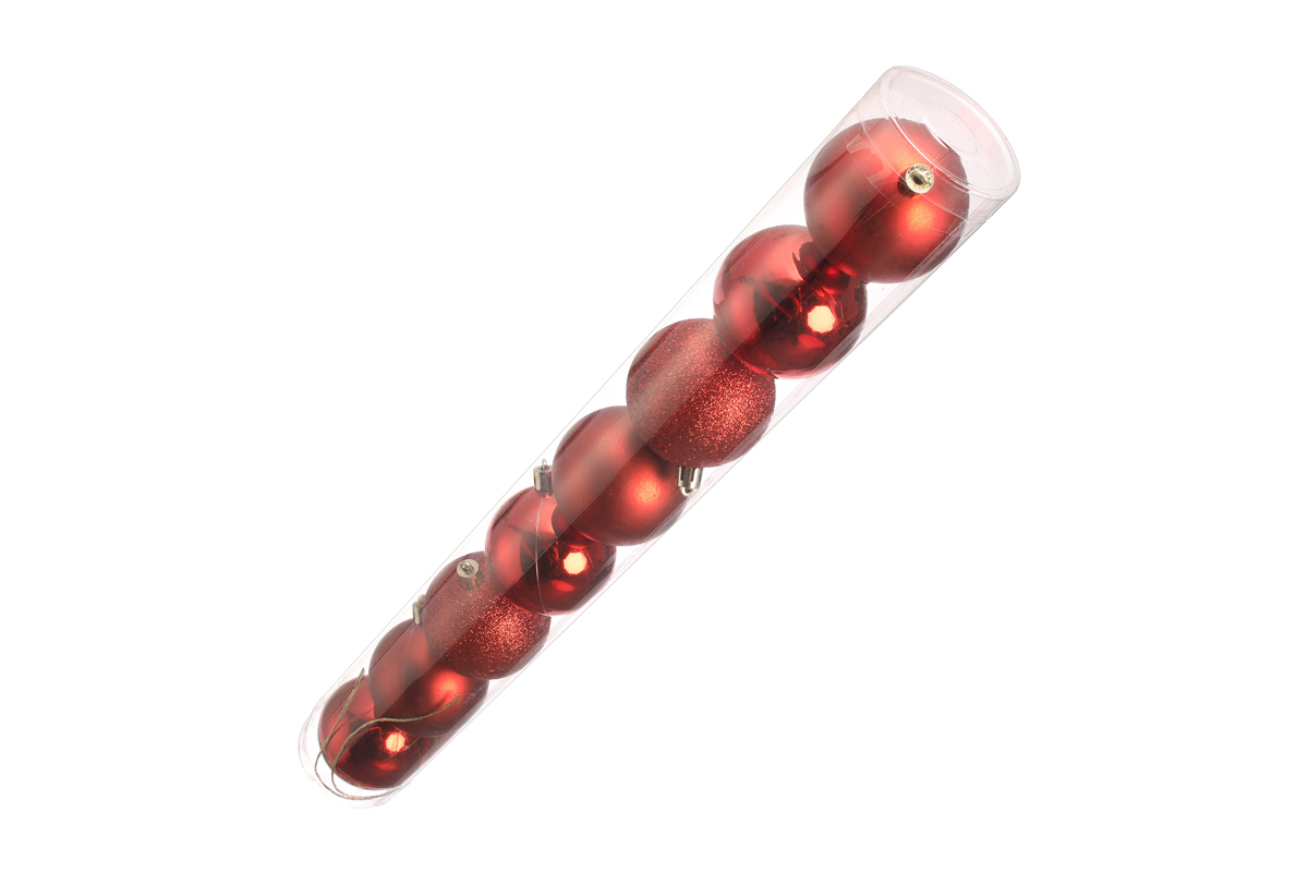 KROGLICE DEKOR.PLASTIČNE RDEČE, 6.5cm, SET 8/1