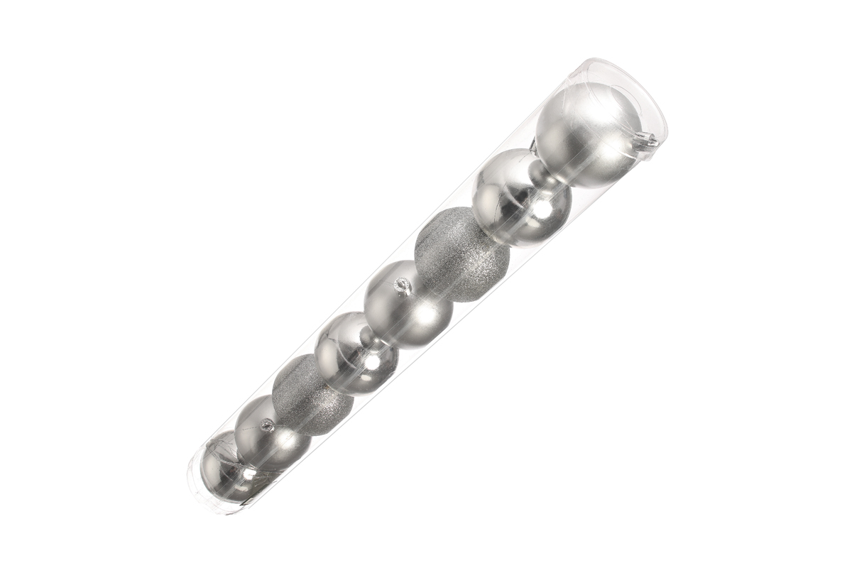 KROGLICE DEKOR.PLASTIČNE SREBRNE, 6.5cm, SET 8/1