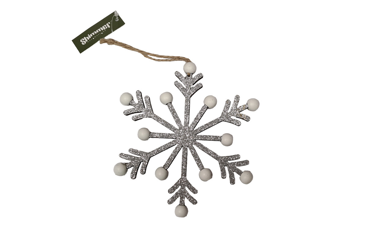 Okrasek Viseči Lesena Snežinka Z Bleščicami