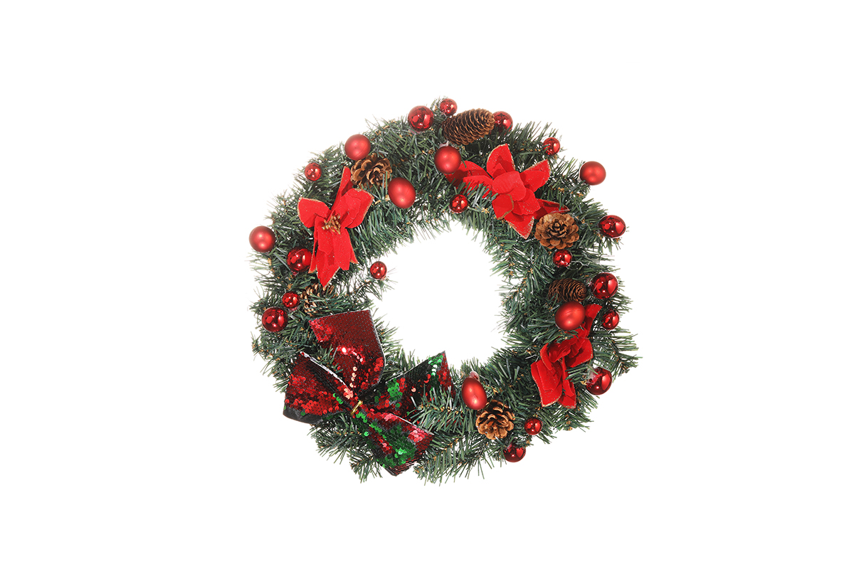 VENČEK NOVOLETNI, OKRAŠEN, 45 cm 