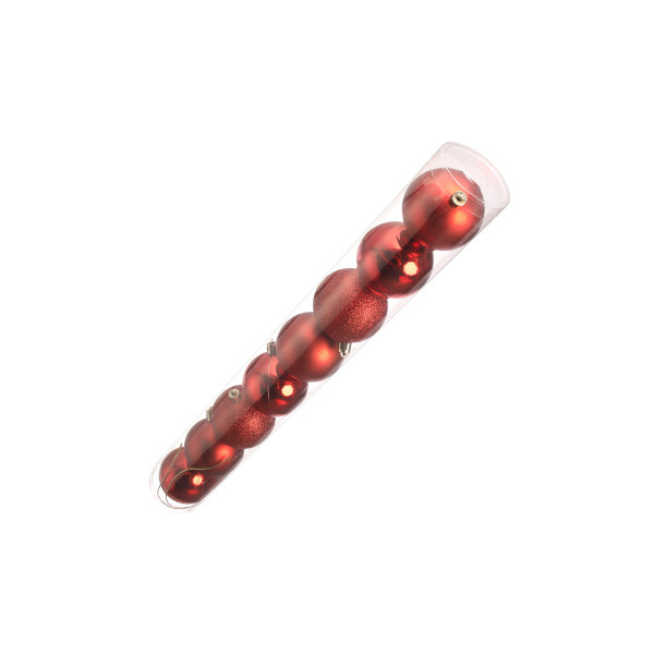 KROGLICE DEKOR.PLASTIČNE RDEČE, 6.5cm, SET 8/1 