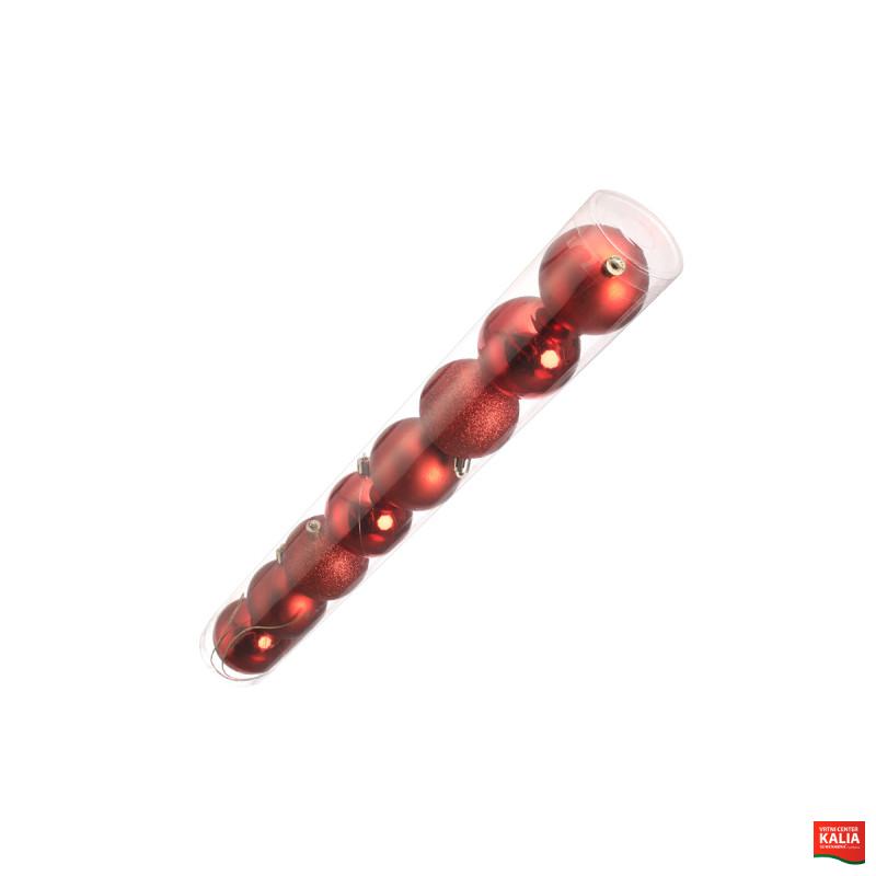 KROGLICE DEKOR.PLASTIČNE RDEČE, 6.5cm, SET 8/1