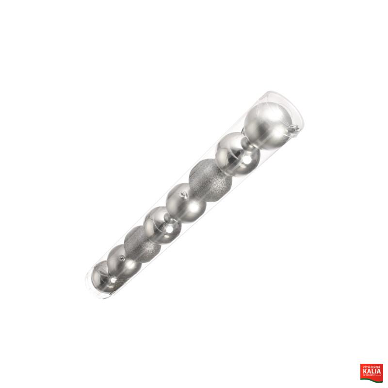 KROGLICE DEKOR.PLASTIČNE SREBRNE, 6.5cm, SET 8/1